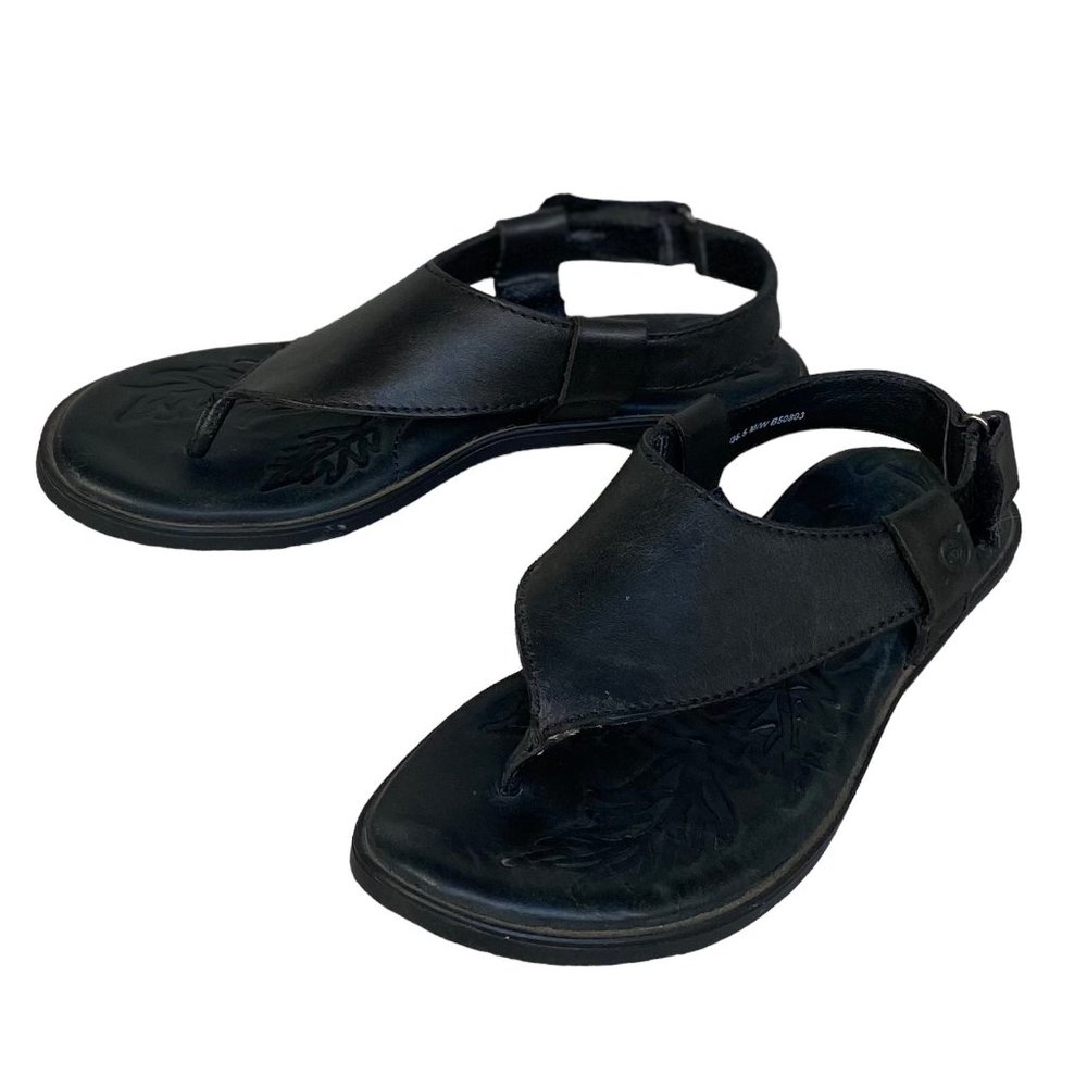 Born Sandals Women's Size 6 Black Leather Thong Style With Adjustable Back Strap